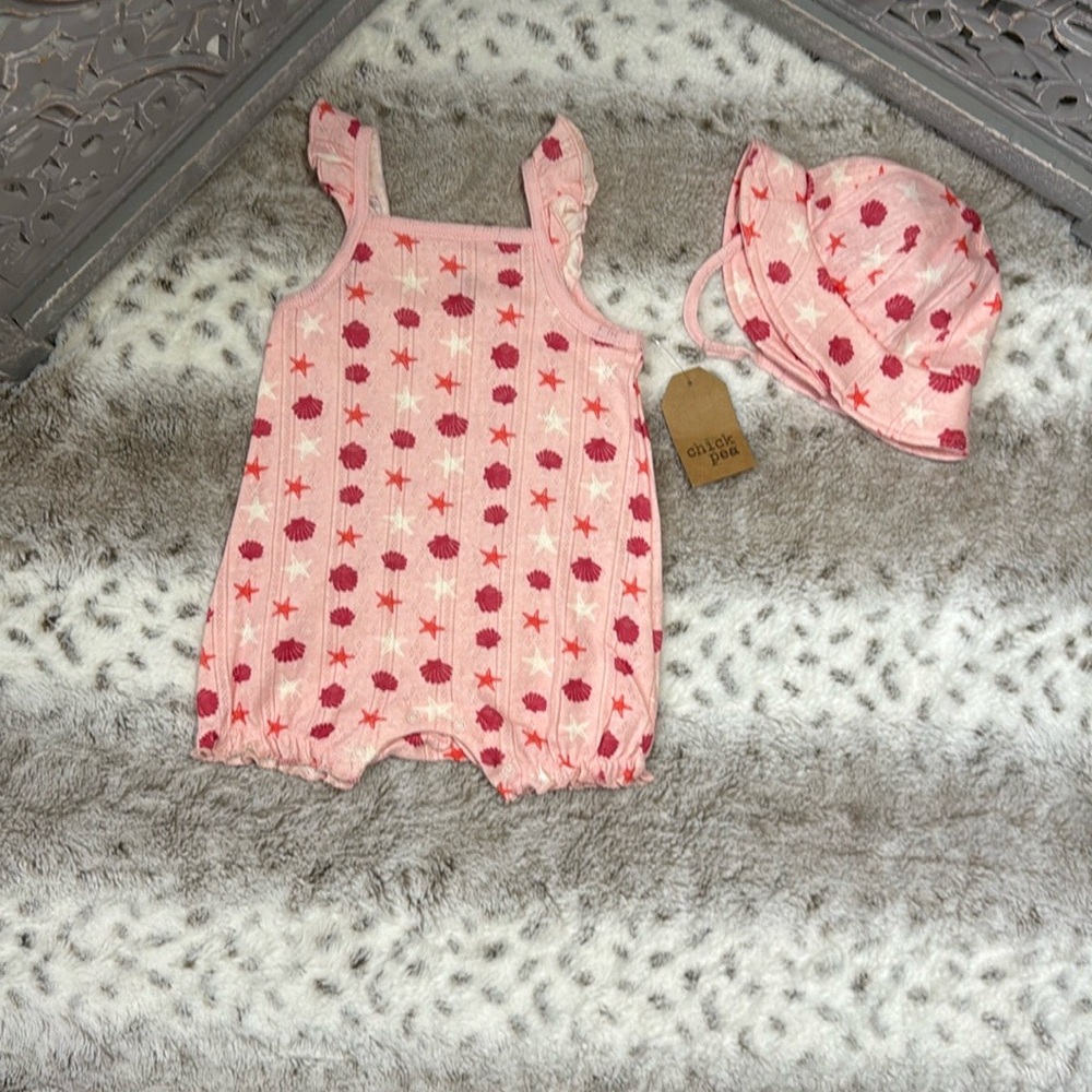 NWT! Chick Pea matching set baby girls 6-9 months tropical seashell resortwear